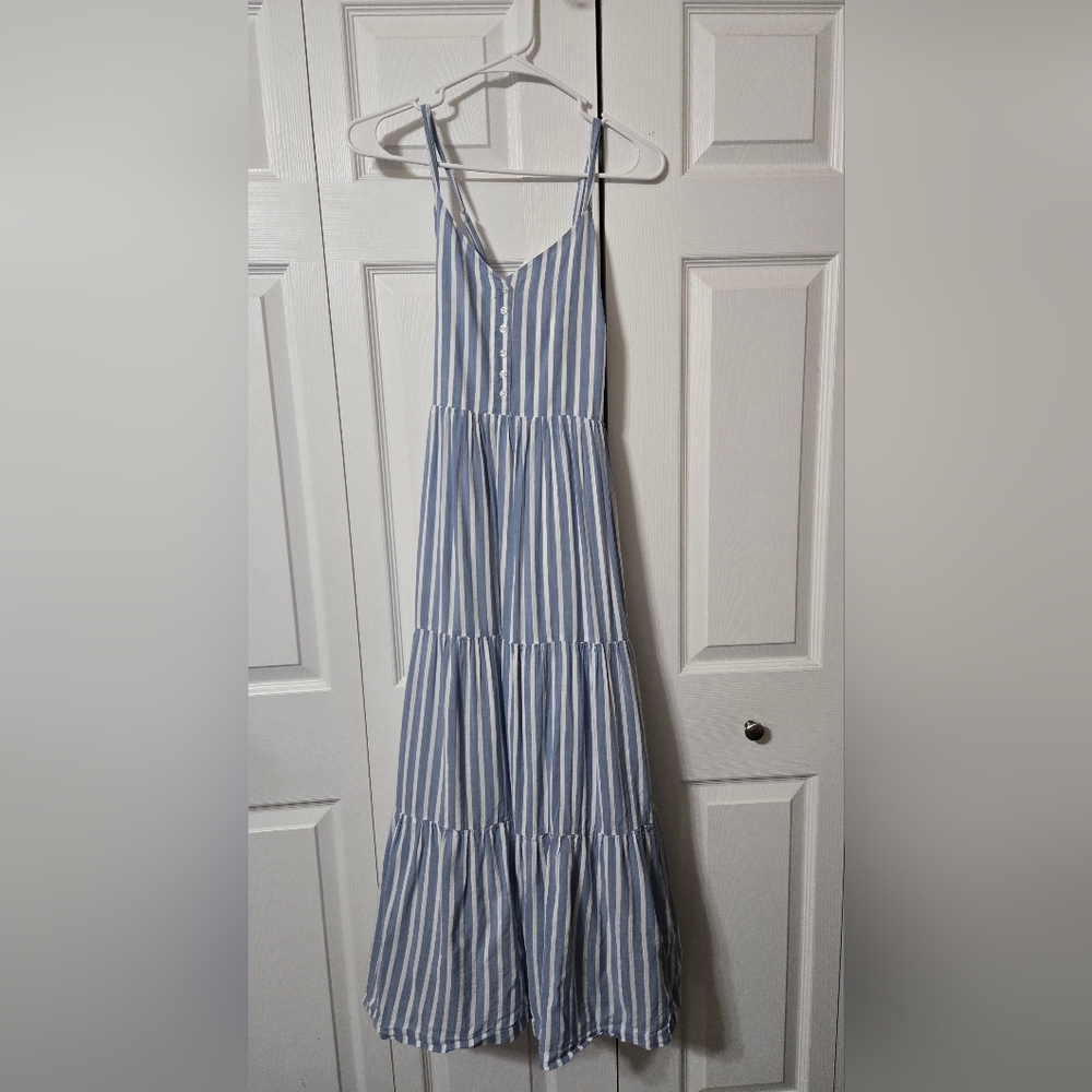 Blue & White Striped Maxi Sun Dress, Small, Criss Cross Adjustable Straps, EUC - Picture 9 of 16